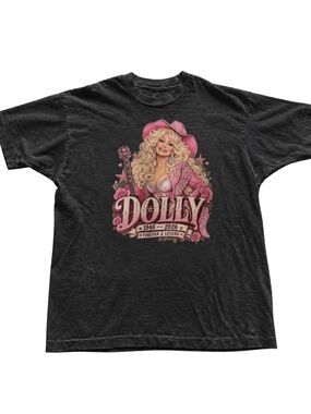 Black Tee with Pink Dolly Graphic